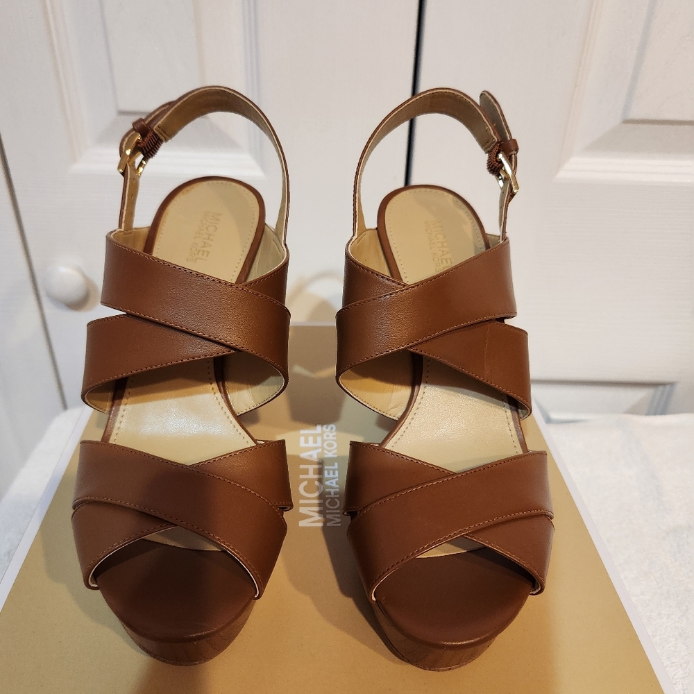 Michael Kors Brown Wedge Sandals with Adjustable Straps